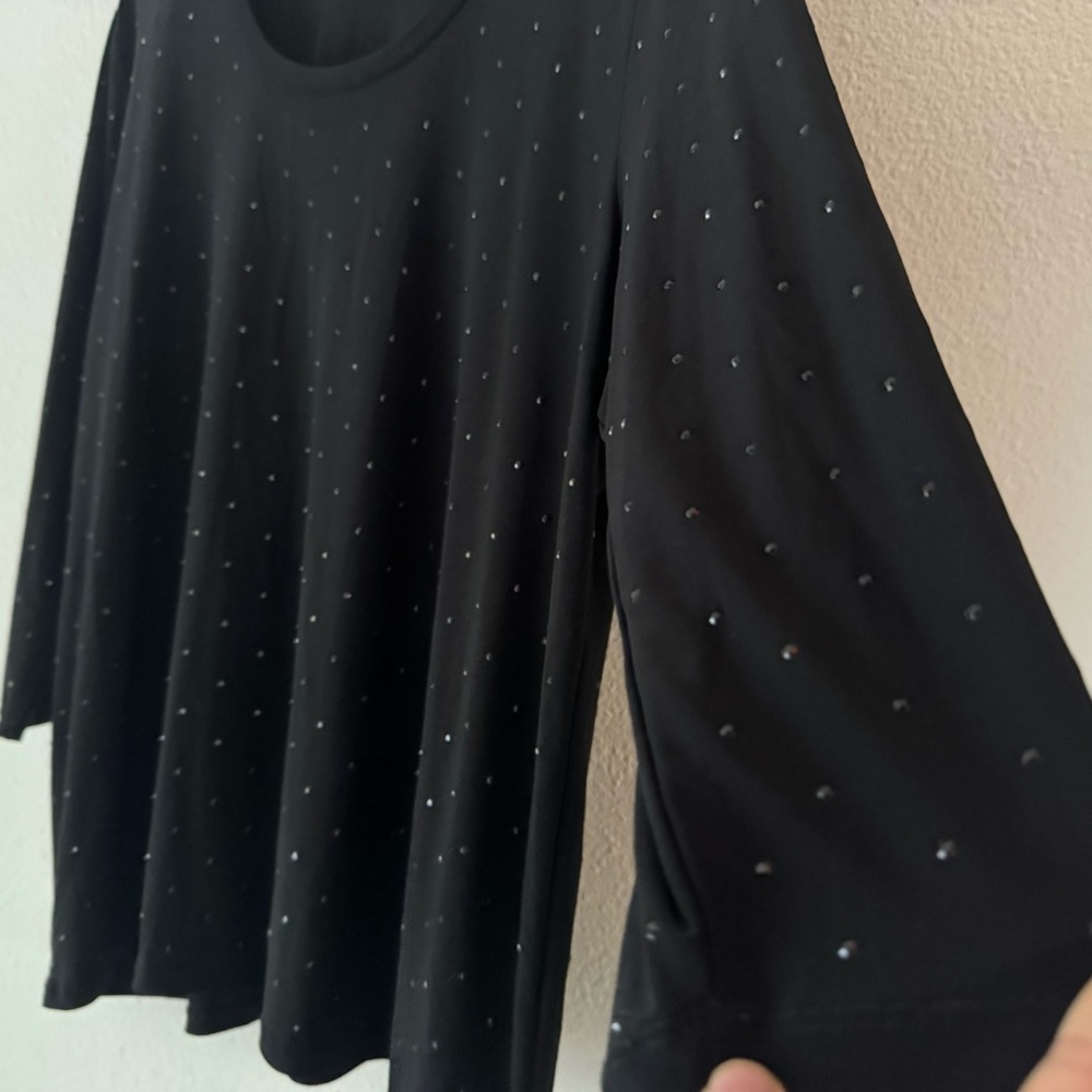 Elegant Vince Camuto Black Sequin Sparkle Top Three Quarter Sleeve 2X Cocktail - Picture 4 of 9